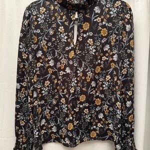 Floral Black Keyhole Blouse